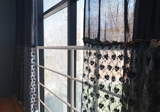 black sheer lace curtain